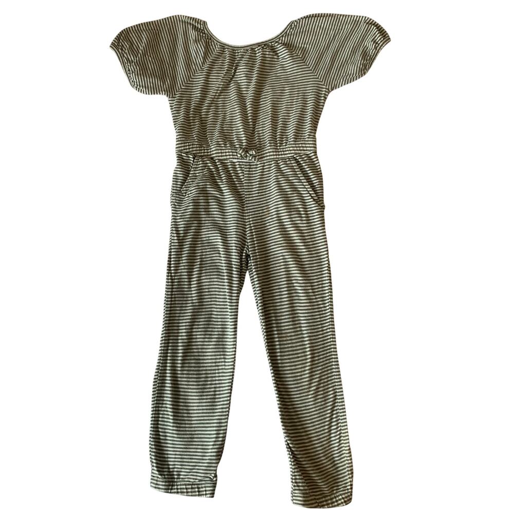Old Navy Girls 5T Green White Striped Jumper Long Pants Short Sleeves Casual